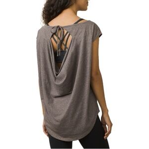 Prana Constance Tie Open Back Cap Sleeve Organic Cotton Blend Top Size Medium